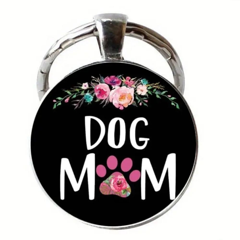 Dog Mom Floral Keychain